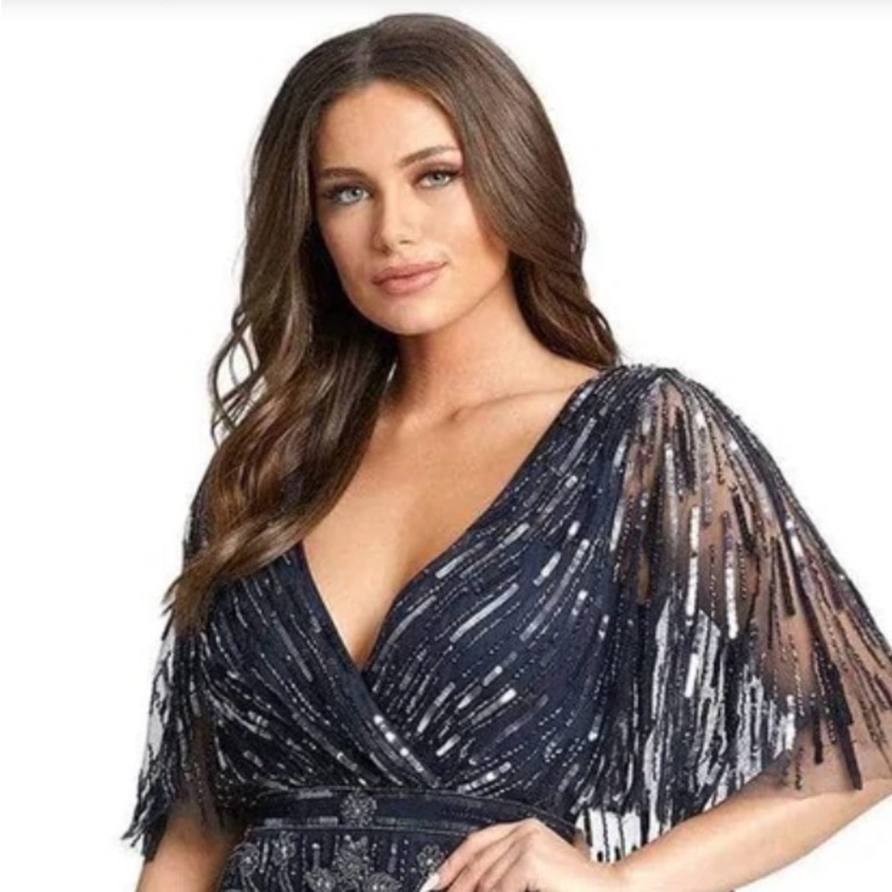 Mac Duggal Midnight Navy 9064 Gorgeous Beaded Dress for MOB/MOG- New with Tags - Picture 14 of 16